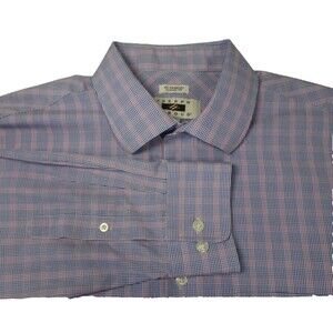 Joseph Abboud Button Up Shirt Mens 16 34/35 Classic Fit Blue Plaid No Wrinkles